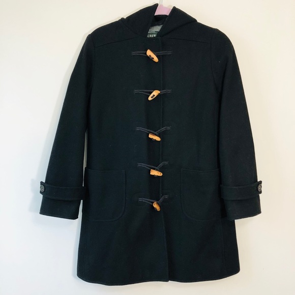 J. Crew Jackets & Blazers - J Crew hooded black wool pea coat petite small